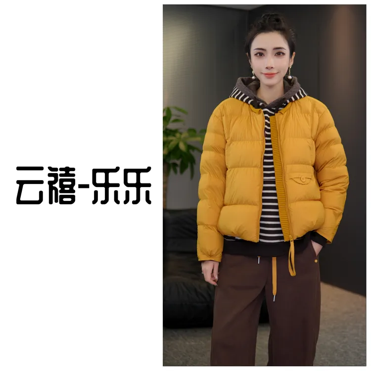 云禧新款2025冬季新款韩系宽松时尚设计感圆领白鸭绒羽绒服外套女