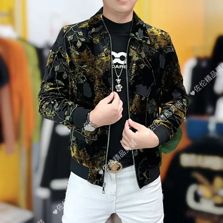 休闲男装夹克拉链透气长袖秋冬罗纹下摆男翻领外套