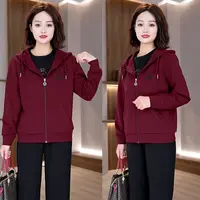 恩狐中老年女秋季新款外套休闲运动开衫连帽上衣妈妈装