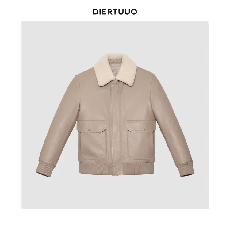 DIERTUUO迪途-58222男士冬季经典时尚百搭修身羽绒保暖翻领皮衣