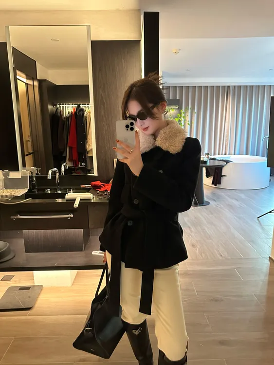 C113606M【绵羊毛+90白鸭绒】秋冬季新款韩系收腰外套羽绒服