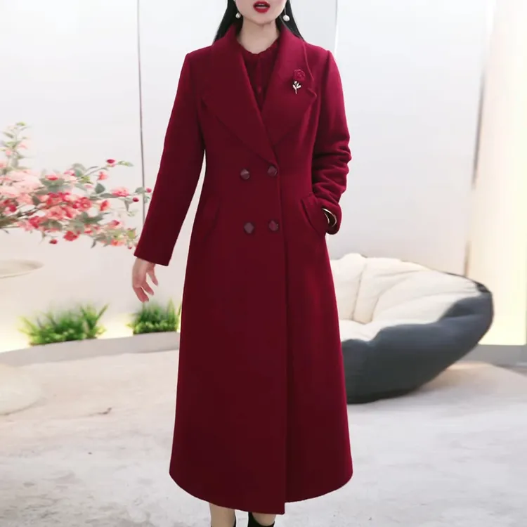 2025新款秋冬时尚加厚夹棉毛呢外套女百搭休闲修身显瘦中长款大衣