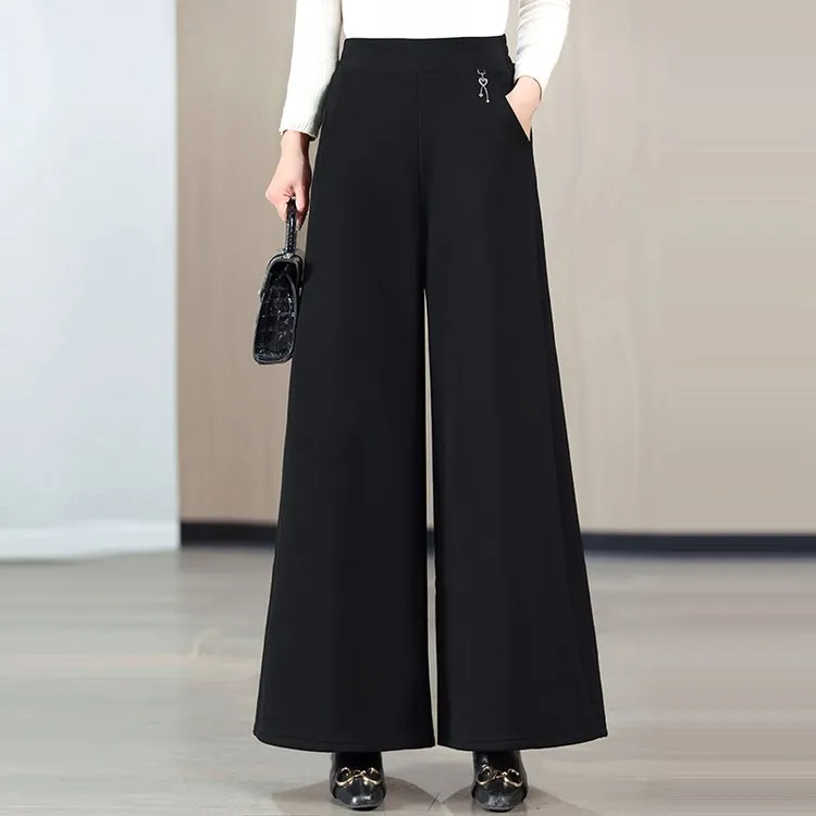 新款大码女款妈妈阔腿裤高腰窄版松紧垂感大脚裤时尚洋气春夏长裤
