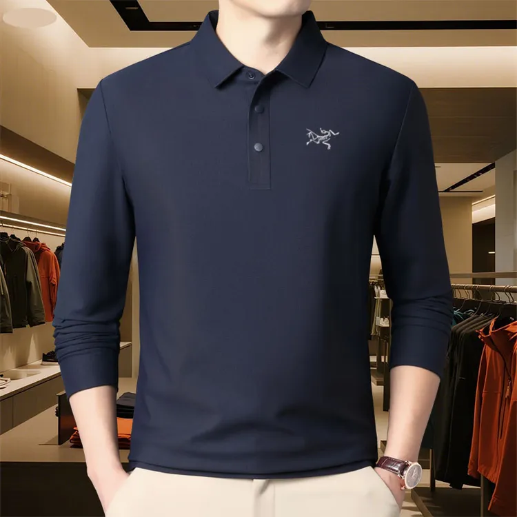 奥莱撤柜高档正品始祖刺绣鸟长袖POLO衫秋冬款男士百搭打底衫