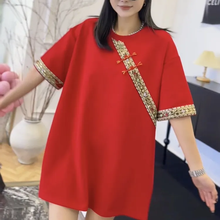 国风复古盘扣短袖宽松显瘦上衣时尚百搭休闲风打底T恤