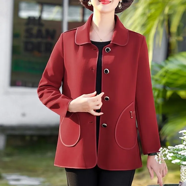 春季新款纯色时尚小方领外套洋气妈妈装大码宽松百搭上衣中老年