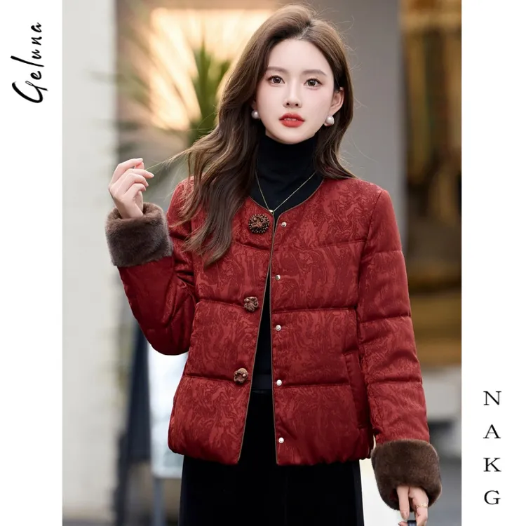 NAKG新中式国风圆领棉服女2025冬季新款短款盘扣洋气保暖气质棉袄
