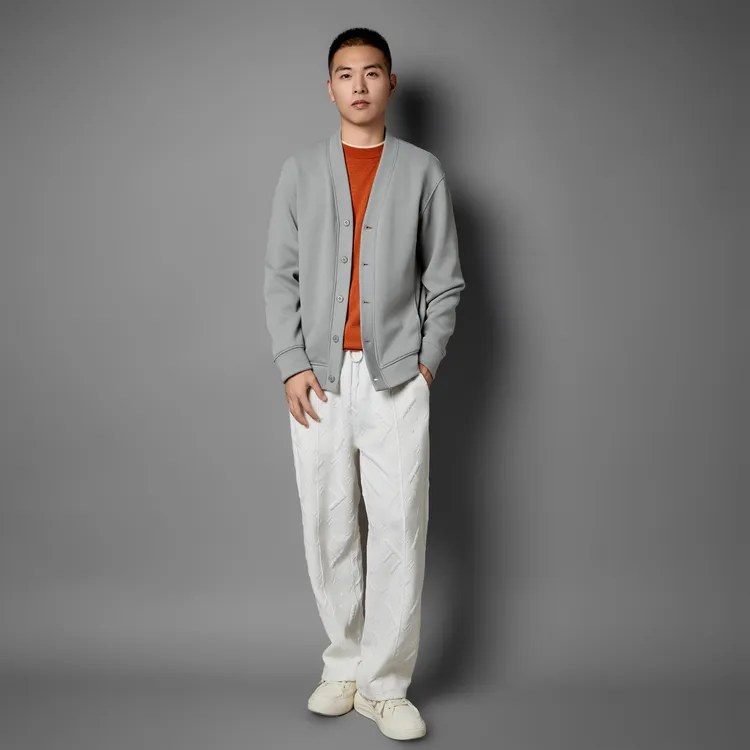 【绵羊毛+桑蚕丝】开衫外套男款秋季新款V领针织衫百搭休闲上衣