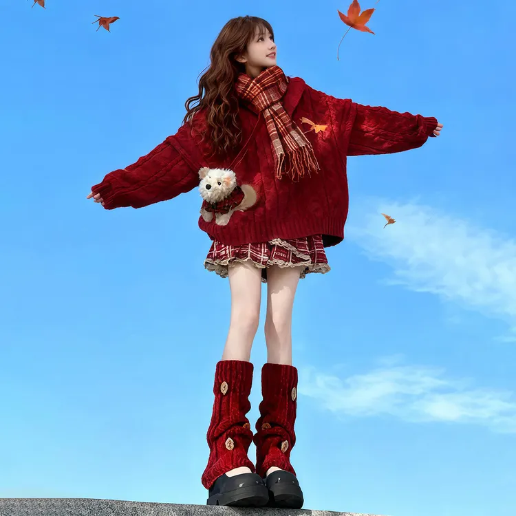 圣诞穿搭红色毛衣连衣裙女秋冬2025新款巨好看穿搭一整套短裙套装