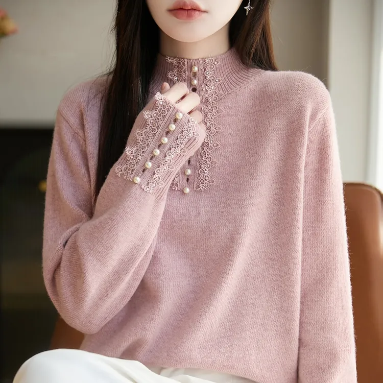 品牌撤柜正品秋冬新款高端时尚珍珠扣羊毛衫女设计感百搭针织衫