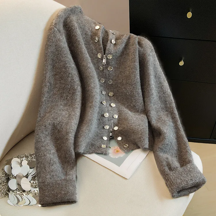 【品牌奥莱】丝柏舍流光风冬装女装饰扣双向拉链长袖毛衣S53K3024M