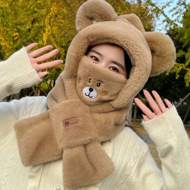 帽子女秋冬季2025新款围脖围巾一体防风帽毛绒护耳保暖可爱加厚冬