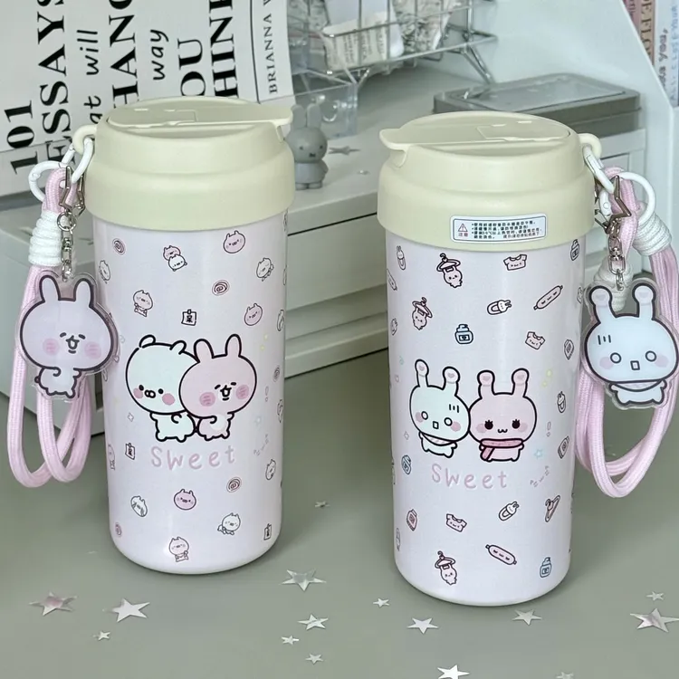 原创洗衣兔陶瓷内胆吸管杯大容量保温杯可爱学生简约户外便携水杯
