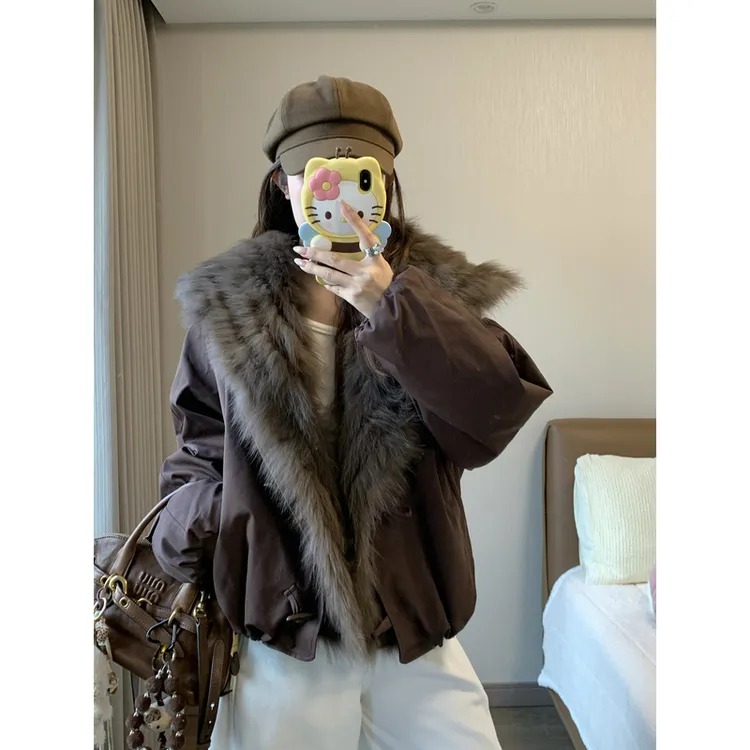 小沈美眉 雪狐派克 可拆卸狐狸毛领鹅绒派克服秋冬保暖外套上衣女