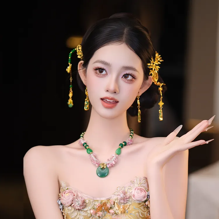 合金婚庆饰品 新娘国风金色秀禾服发饰新中式旗袍凤凰发簪MT0156