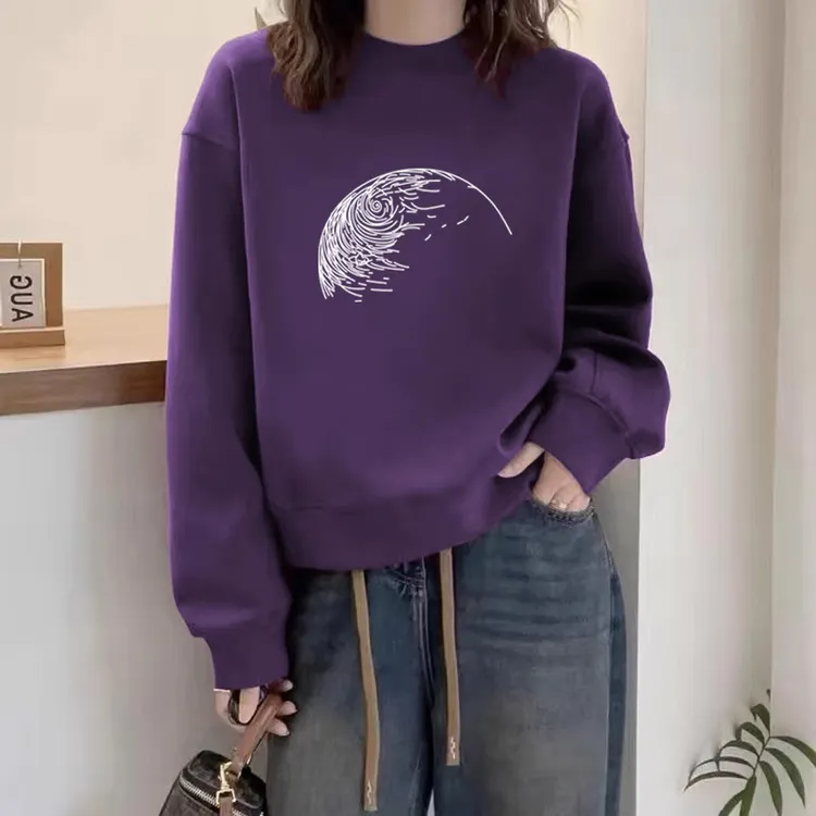 多巴胺圆领套头打底衫加绒加厚卫衣女2025春秋季新款宽松韩版外套
