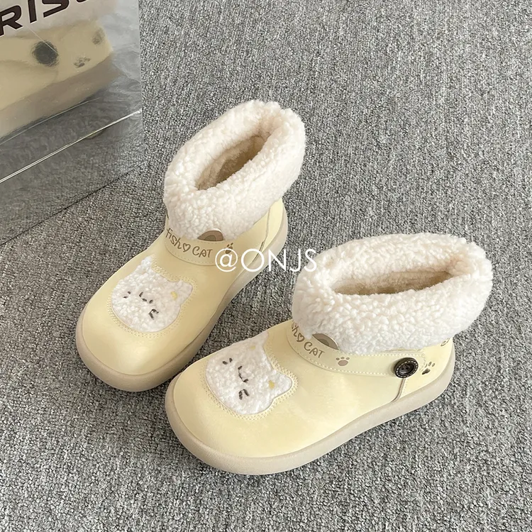 可爱厚底雪地靴子女款爆款2025新款冬季保暖加绒休闲棉鞋毛毛棉靴