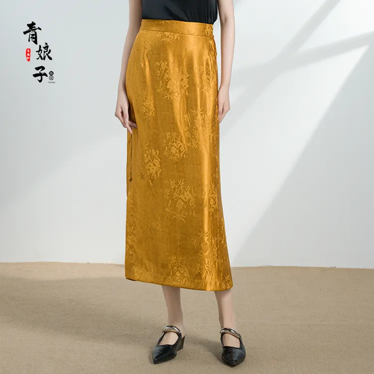青娘子香云纱〔浮光〕重缎提花国风复古气质百搭包臀半身裙--60858