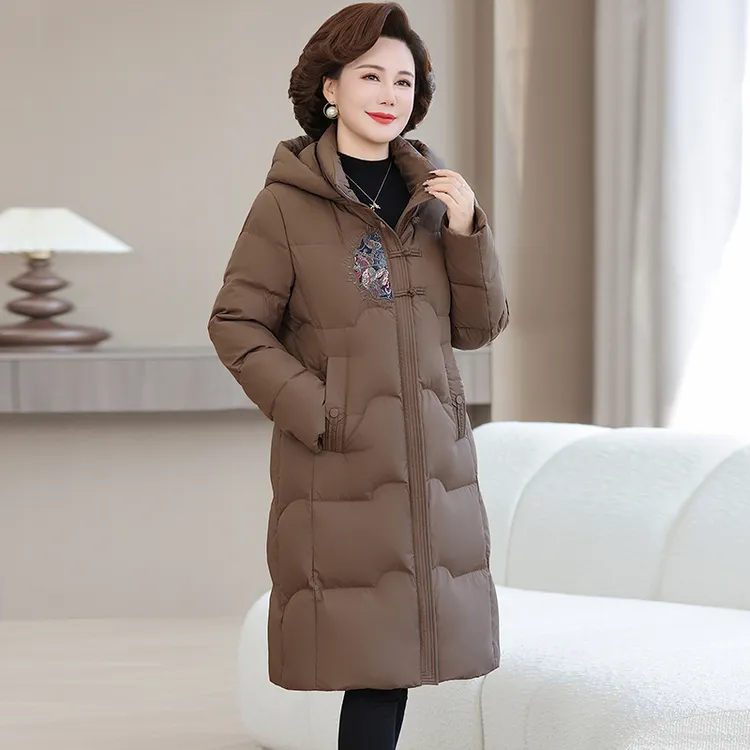 冬装新款妈妈羽绒服女过膝长款中国风洋气时尚加厚奶奶款大码外套