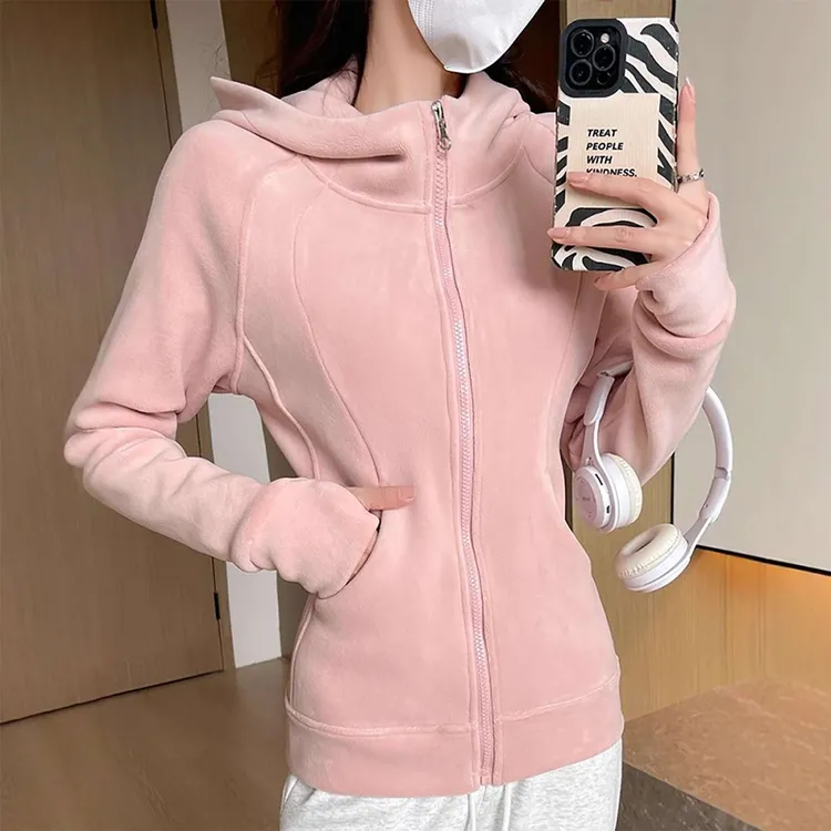 粉色加绒卫衣女2025新款秋冬季修身巨好看小个子加厚连帽外套上衣