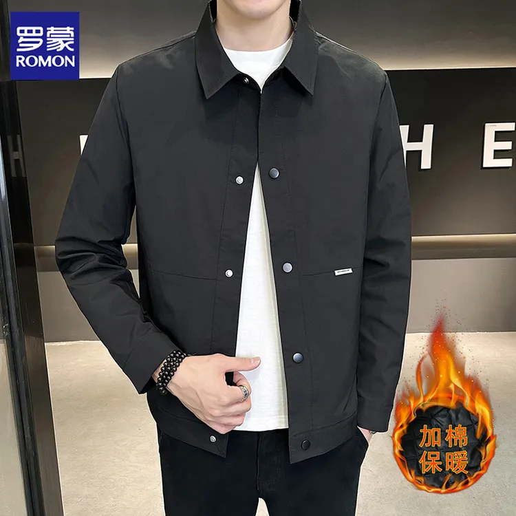 罗蒙中青年男士上衣冬季韩版加棉加厚季男士斜纹翻领夹克男装翻领