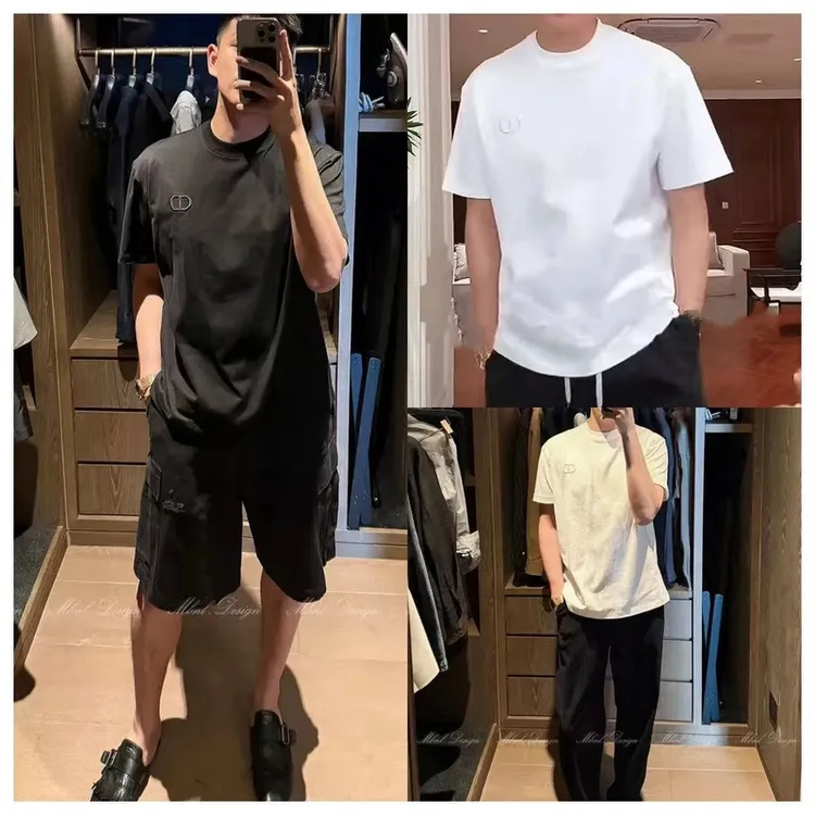 黑色夏季T恤潮流简约时尚短袖百搭圆领宽松纯色休闲上衣刺绣舒适