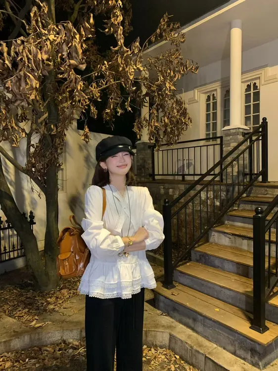 【芝士Cheese】典藏情话 常规秋季长袖纯色时尚百搭设计蕾丝衫