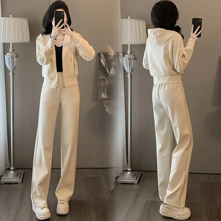 高含棉极简风运动服套装女2025年春季新款连帽外套阔腿裤两件套潮
