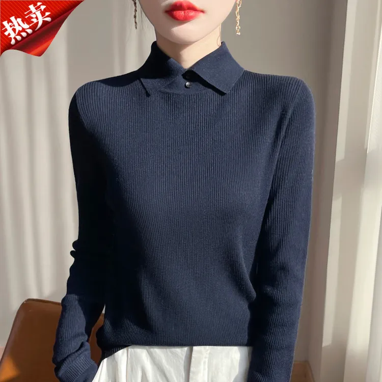 哥弟阿玛施正品时尚翻领长袖针织衫女百搭内搭打底衫上衣薄款春季