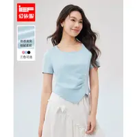IEF/爱依服2025夏季新款大码不规则设计褶皱短款洋气百搭棉上衣