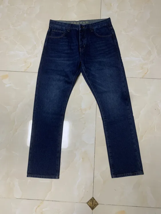 剪家深兰无弹扣子秋冬新款直筒修身牛仔裤长裤