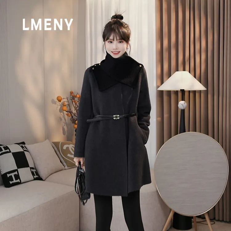 LMENY“梦露大衣”曼妙动人～质感金扣拆卸围巾两穿羊毛大衣25DW007