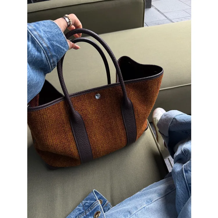 KEEP KAPU靠谱【中古花园】羊毛配牛皮大容量拼皮撞色包KP253677