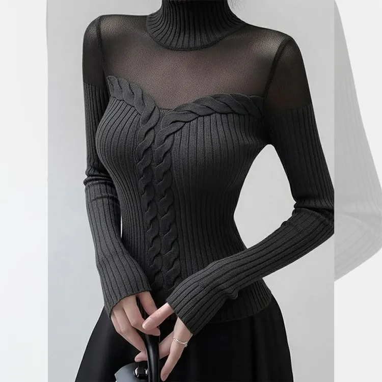独特漂亮内搭高领小衫打底针织衫毛衣女装秋冬洋气高贵网纱上衣服