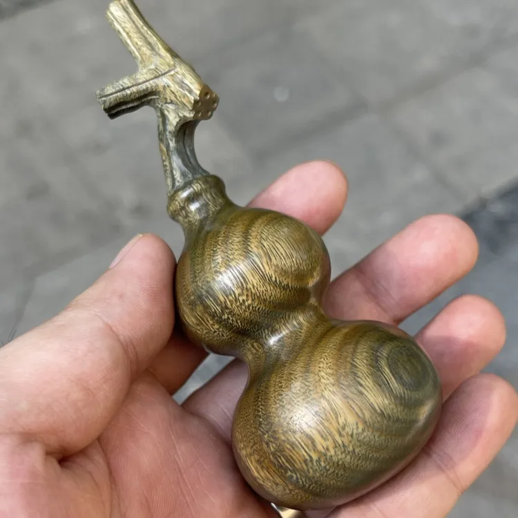 天然绿檀木葫芦摆件文玩手工龙头小葫芦手把件福禄吉祥物挂件