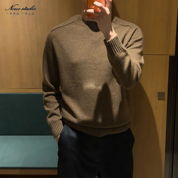 【诺可高定】冬季500克阿拉善小山羊绒提花螺纹领羊绒衫 爵派尔D033