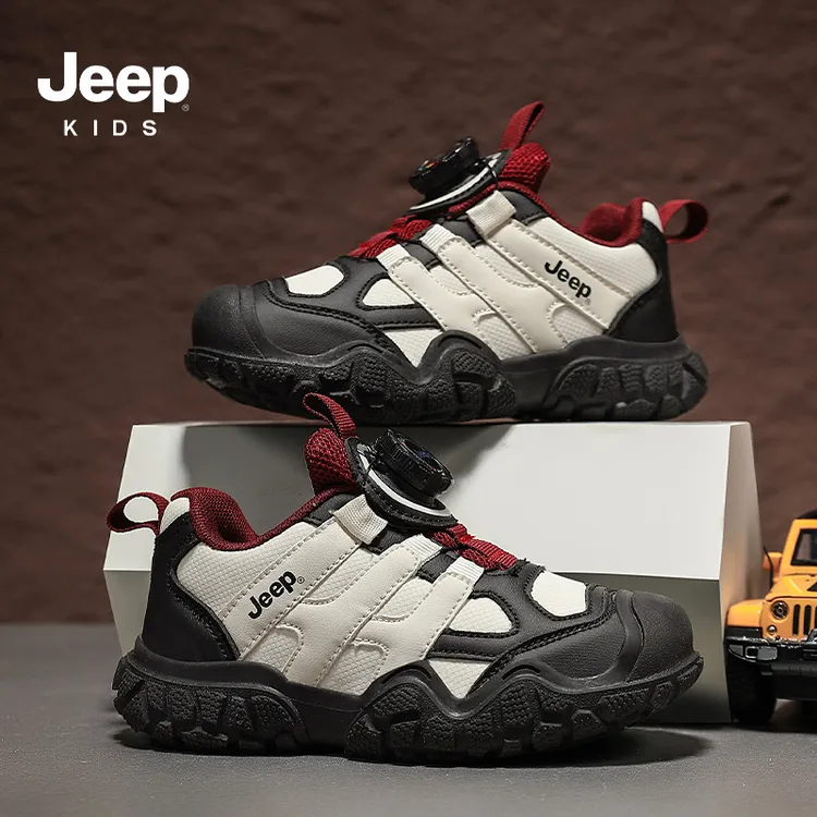 jeep儿童鞋男童户外鞋秋季皮面防水中小学防滑跑步鞋女孩子运动鞋