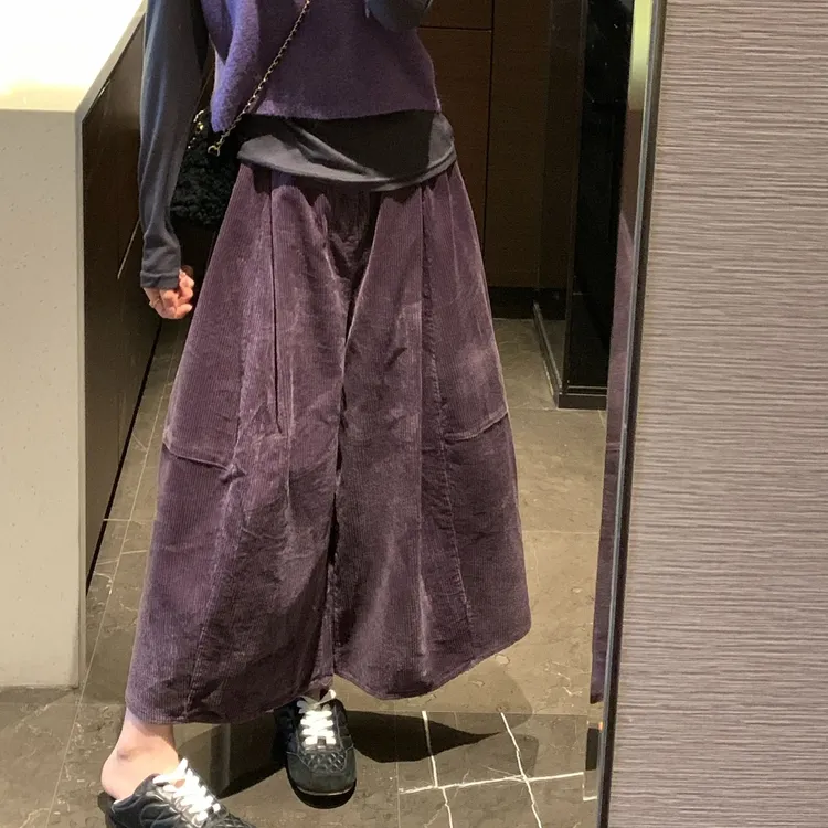 2025新款韩系复古纯色八分裤阔腿裤灯芯绒宽松百搭休闲裤