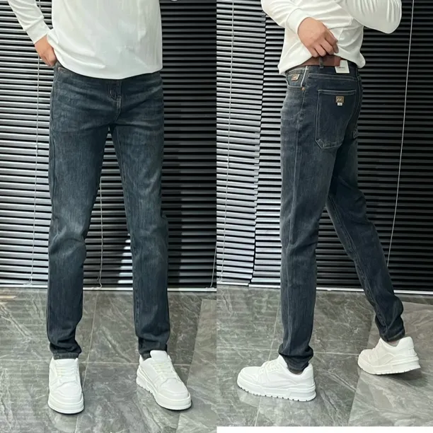 秋冬季长裤厚款高弹力男高腰牛仔裤休闲裤男士小直筒