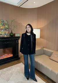 NANJIE/楠姐【耀黑女王】贵气感中长款圆领纽扣外套XNS6629