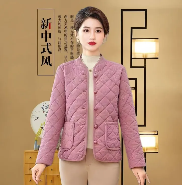 新款妈妈小香风棉袄秋冬宽松加绒时尚中老年棉服加厚外套棉衣保暖