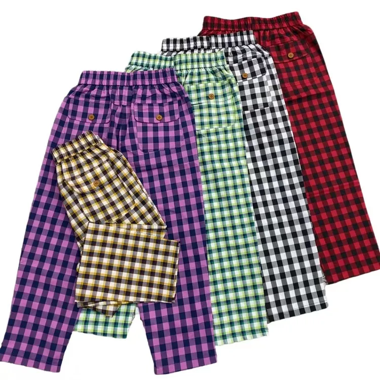 9929夏季新款九分格子休闲裤