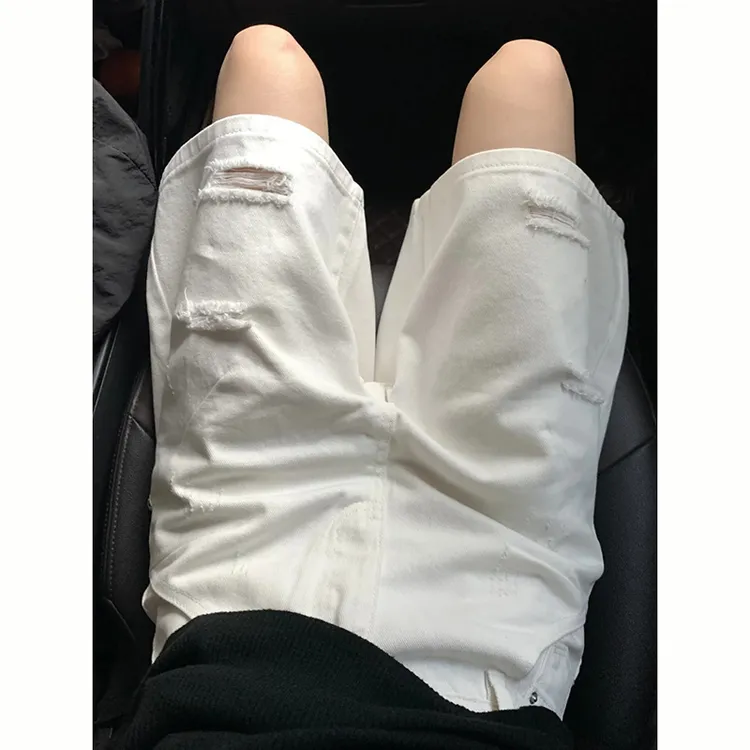 美式复古破洞牛仔短裤女2025夏季新款设计感时尚宽松百搭阔腿中裤