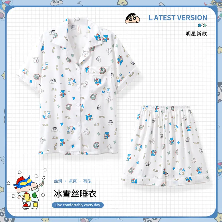 新款日系可爱奶白小新大码睡衣女夏季情侣男女同款三件套家居服