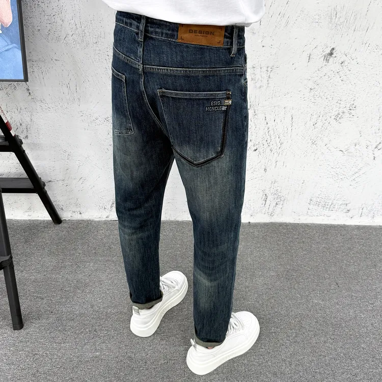 美式印花牛仔裤男款秋冬高品质复古水洗宽松百搭痞帅微锥小脚长裤