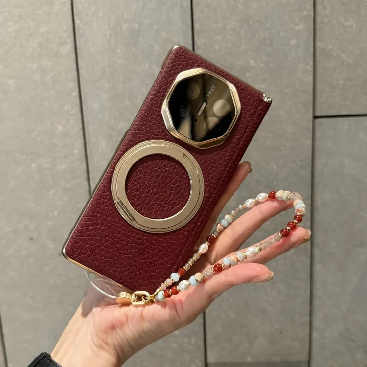 适用华为matex6手机壳X5折叠屏新款高级真皮壳支架双中轴安哥拉红