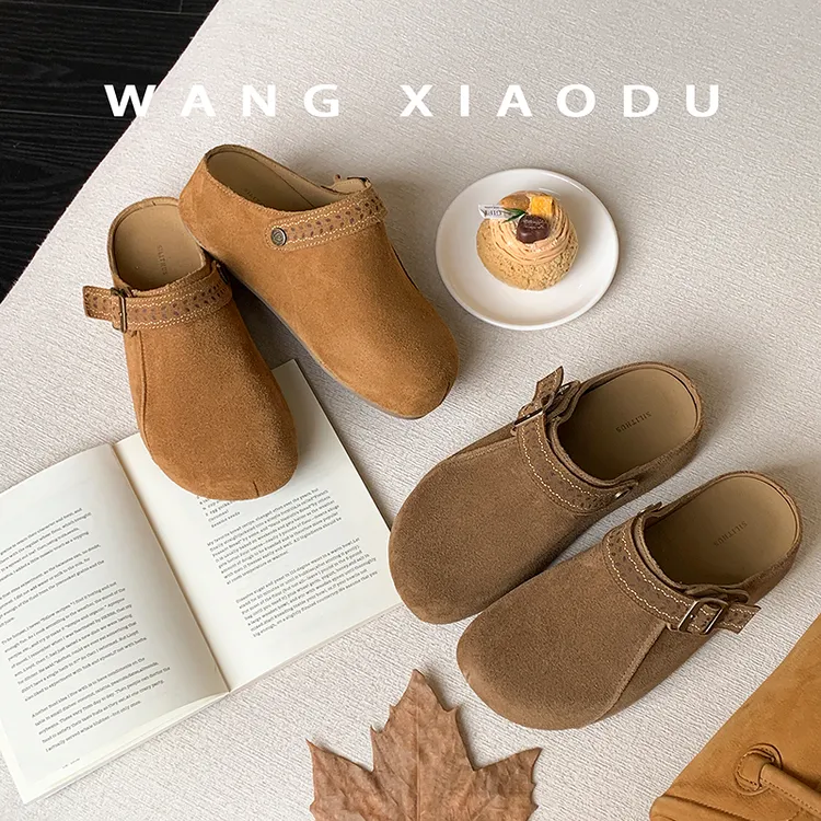 原创【王小毒】森林拾梦●4.5cm内增高包头拖女绒民族风勃肯半拖