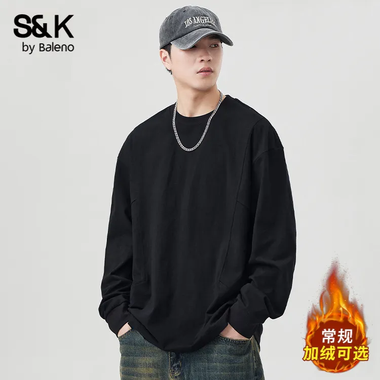 班尼路S&K美式纯棉长袖T恤男士2025秋冬季新款宽松休闲百搭打底衫