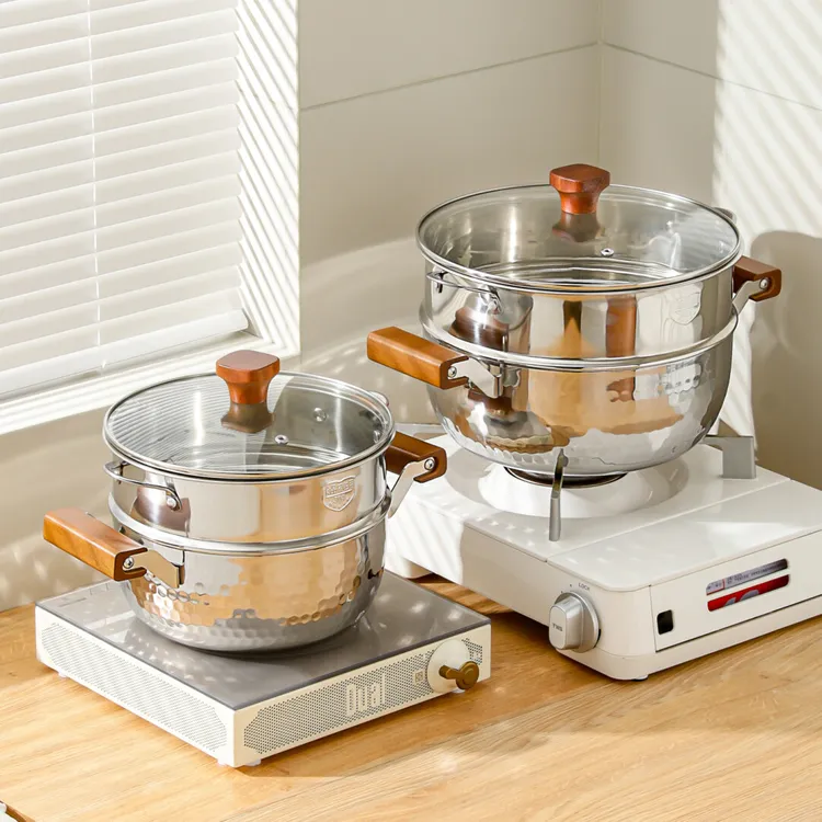川岛屋304不锈钢雪平汤锅加厚家用双耳煲汤锅电磁炉燃气蒸炖煮锅