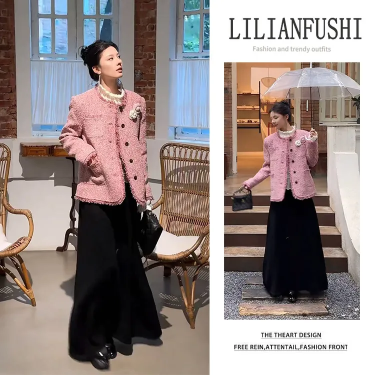 韩系氛围感穿搭秋冬2025新款直下摆气质时尚短外套半身裙三件套潮